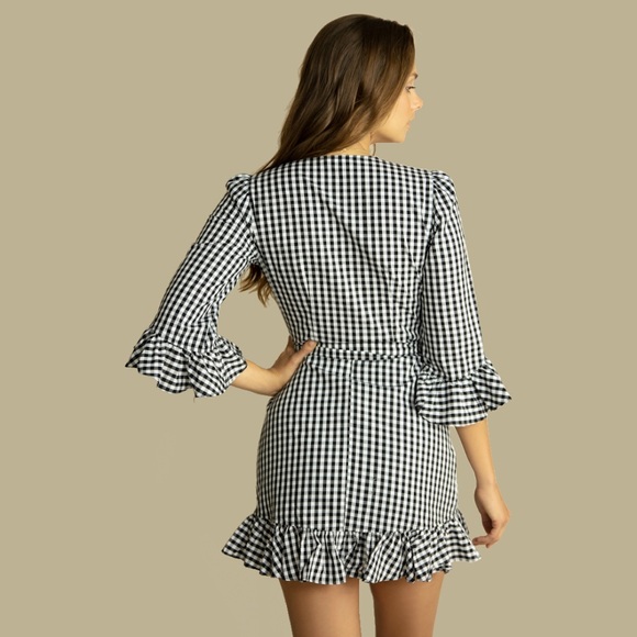 46. Skylar + Madison Checkered Mini Wrap Dress - Picture 4 of 4